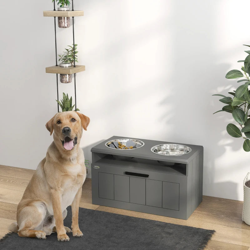KFX-6500285 Elevated Dog Bowl Stand with 2 Stainless Steel Bowls, Storage Drawer and Slow Feeder Mat for Large Breeds