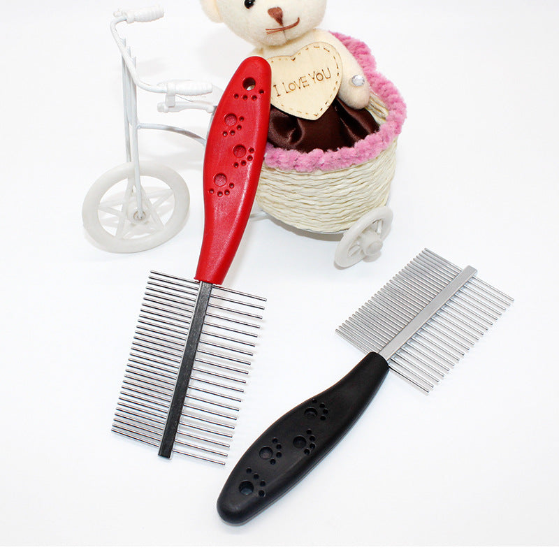 KFX-6500413 Double-Sided Pet Grooming Comb with Ergonomic Non-Slip Handle – Perfect for Untangling and Removing Shedding Hair, 17cm Length