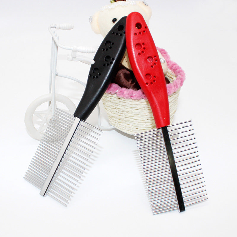 KFX-6500413 Double-Sided Pet Grooming Comb with Ergonomic Non-Slip Handle – Perfect for Untangling and Removing Shedding Hair, 17cm Length