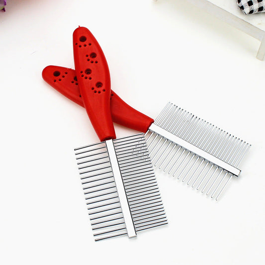 KFX-6500413 Double-Sided Pet Grooming Comb with Ergonomic Non-Slip Handle – Perfect for Untangling and Removing Shedding Hair, 17cm Length
