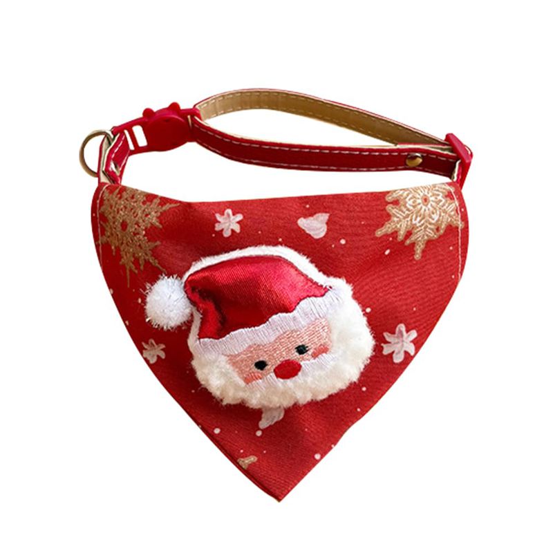 KFX-6500797 Festive Red Christmas Bandana for Pets with Santa and Tree Design, Adjustable Collar for Cats and Small to Medium Dogs