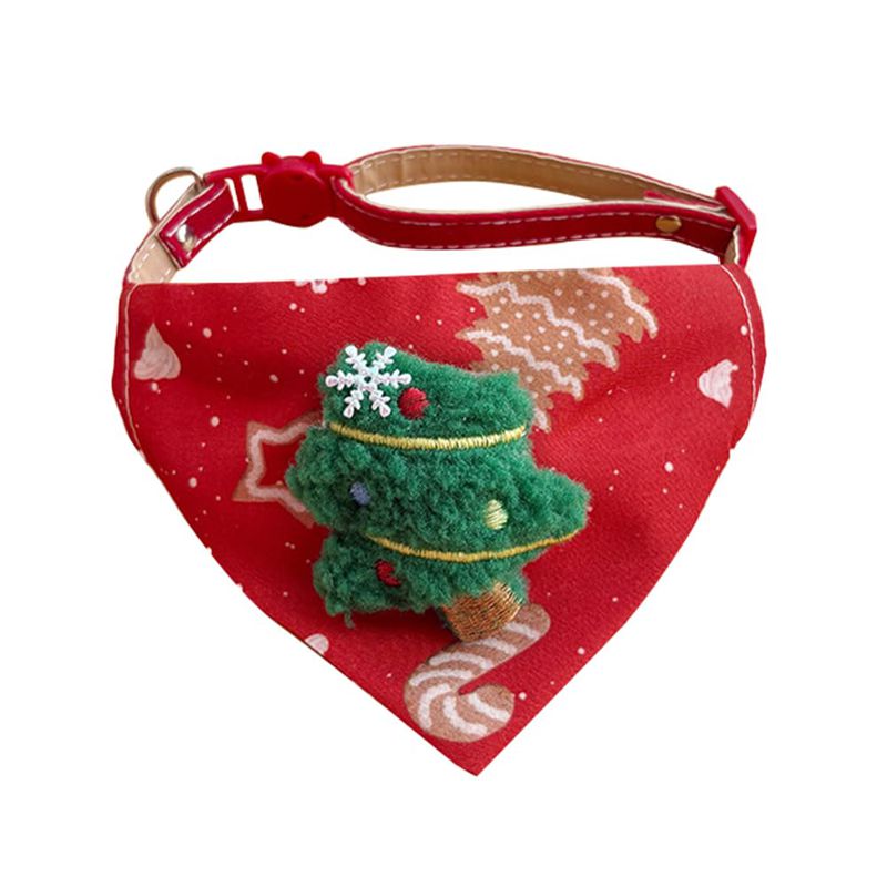KFX-6500797 Festive Red Christmas Bandana for Pets with Santa and Tree Design, Adjustable Collar for Cats and Small to Medium Dogs