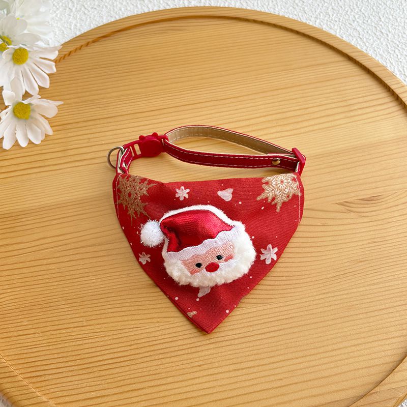KFX-6500797 Festive Red Christmas Bandana for Pets with Santa and Tree Design, Adjustable Collar for Cats and Small to Medium Dogs