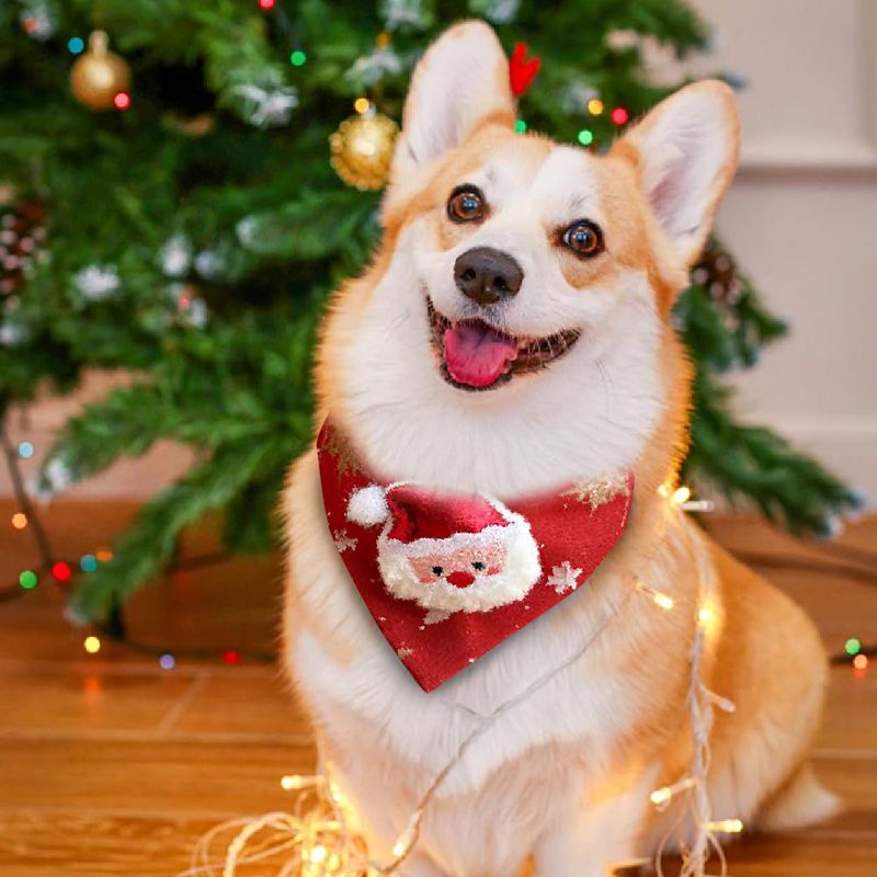 KFX-6500797 Festive Red Christmas Bandana for Pets with Santa and Tree Design, Adjustable Collar for Cats and Small to Medium Dogs