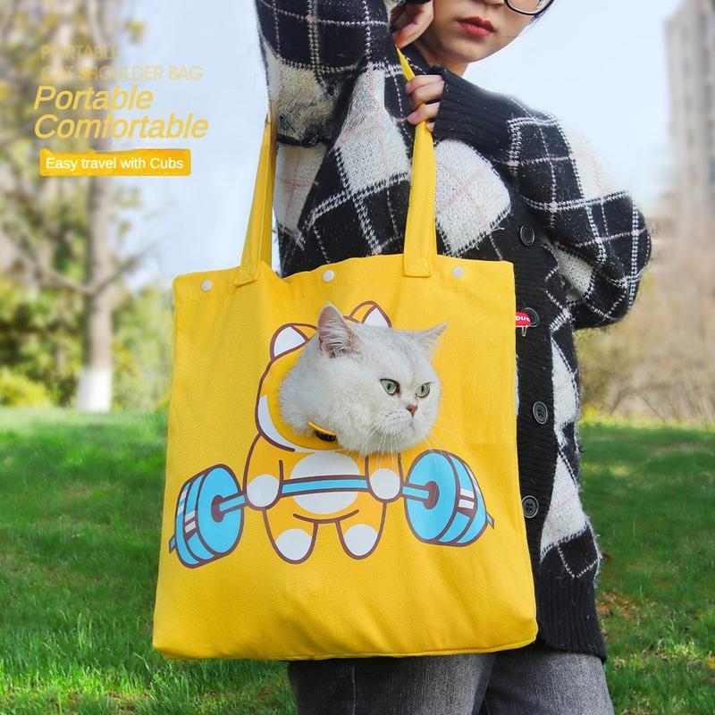 KFX-6501053 Portable Pet Canvas Tote Bag for Cats and Dogs - Cute Animal Design with Exposed Head Feature, Ideal for Outdoor Travel