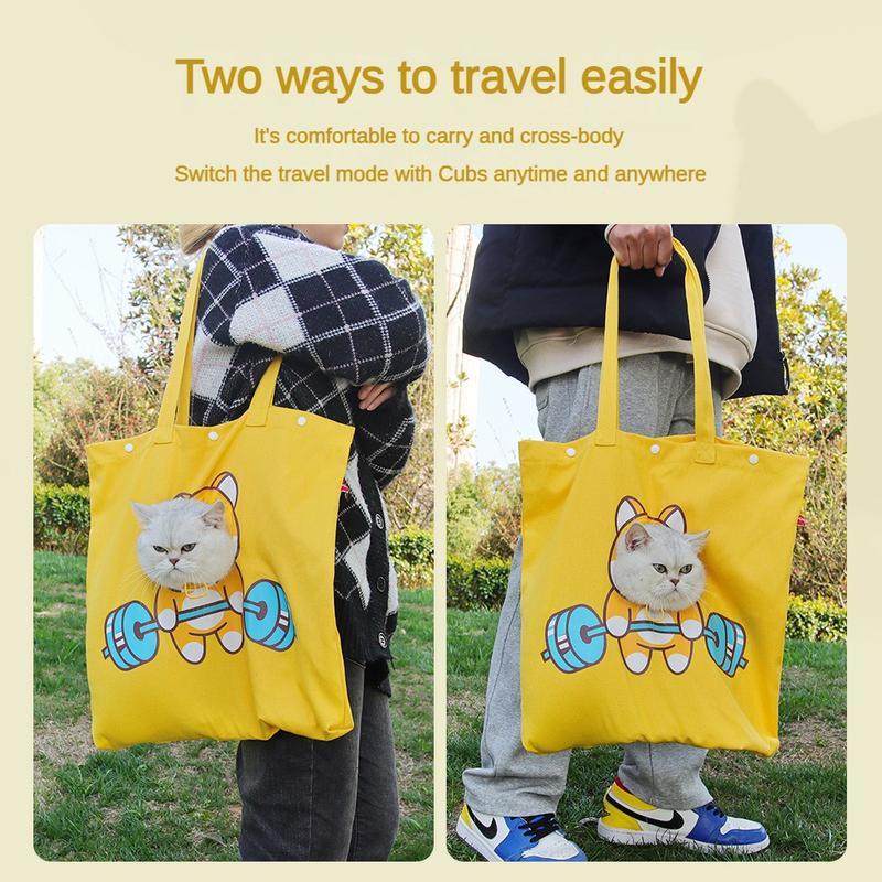 KFX-6501053 Portable Pet Canvas Tote Bag for Cats and Dogs - Cute Animal Design with Exposed Head Feature, Ideal for Outdoor Travel
