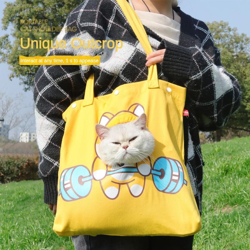 KFX-6501053 Portable Pet Canvas Tote Bag for Cats and Dogs - Cute Animal Design with Exposed Head Feature, Ideal for Outdoor Travel