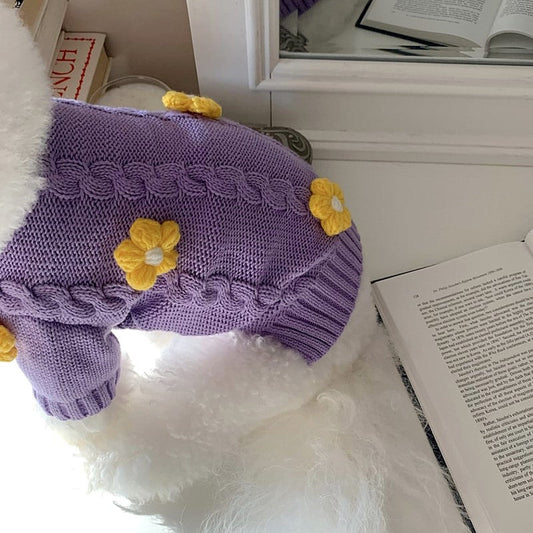 KFX-6502589 Flower Print Knitted Dog Clothes - Purple - XS to XL Sizes Available