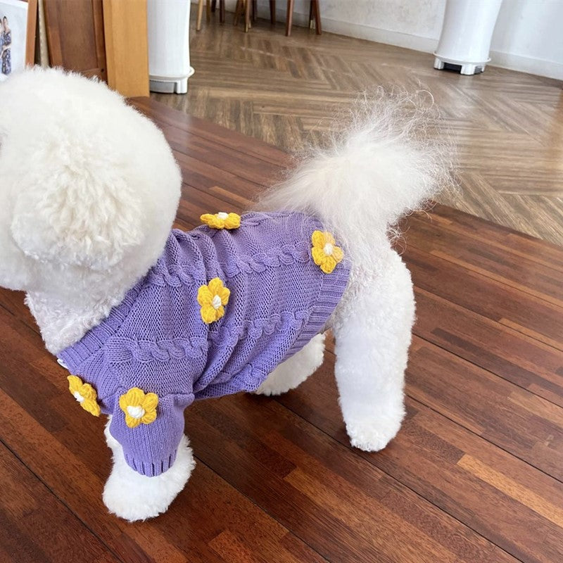 KFX-6502589 Flower Print Knitted Dog Clothes - Purple - XS to XL Sizes Available