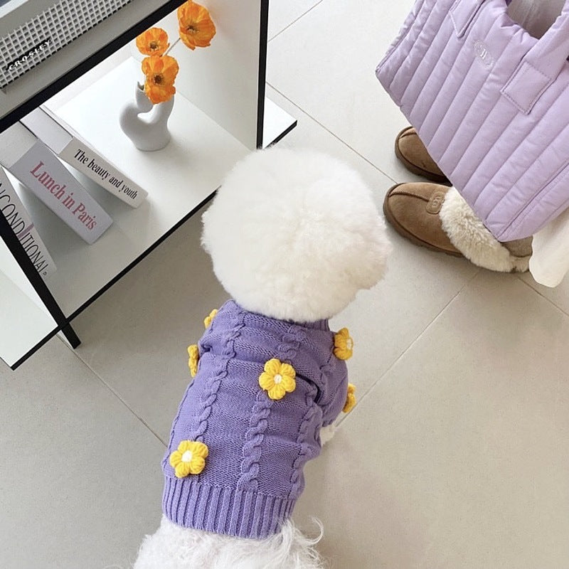 KFX-6502589 Flower Print Knitted Dog Clothes - Purple - XS to XL Sizes Available