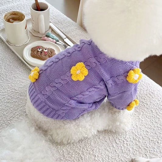 KFX-6502589 Flower Print Knitted Dog Clothes - Purple - XS to XL Sizes Available