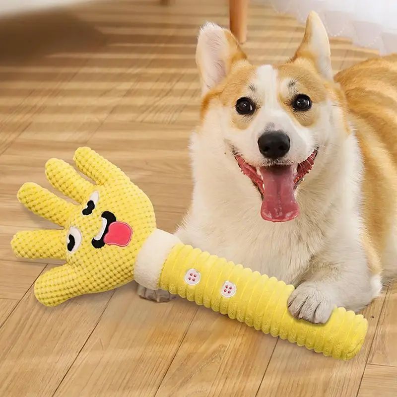 KFX-6504253 Palm-Shaped Plush Dog Teething Toy with Squeaker - Bite Resistant Chewing Accessory