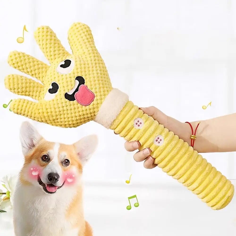 KFX-6504253 Palm-Shaped Plush Dog Teething Toy with Squeaker - Bite Resistant Chewing Accessory