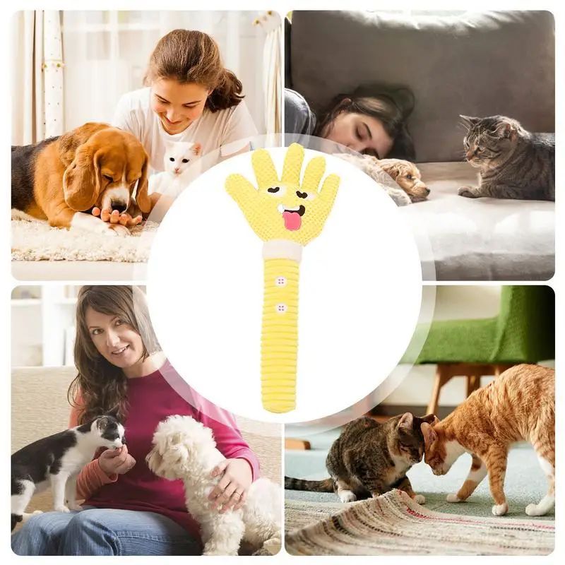 KFX-6504253 Palm-Shaped Plush Dog Teething Toy with Squeaker - Bite Resistant Chewing Accessory