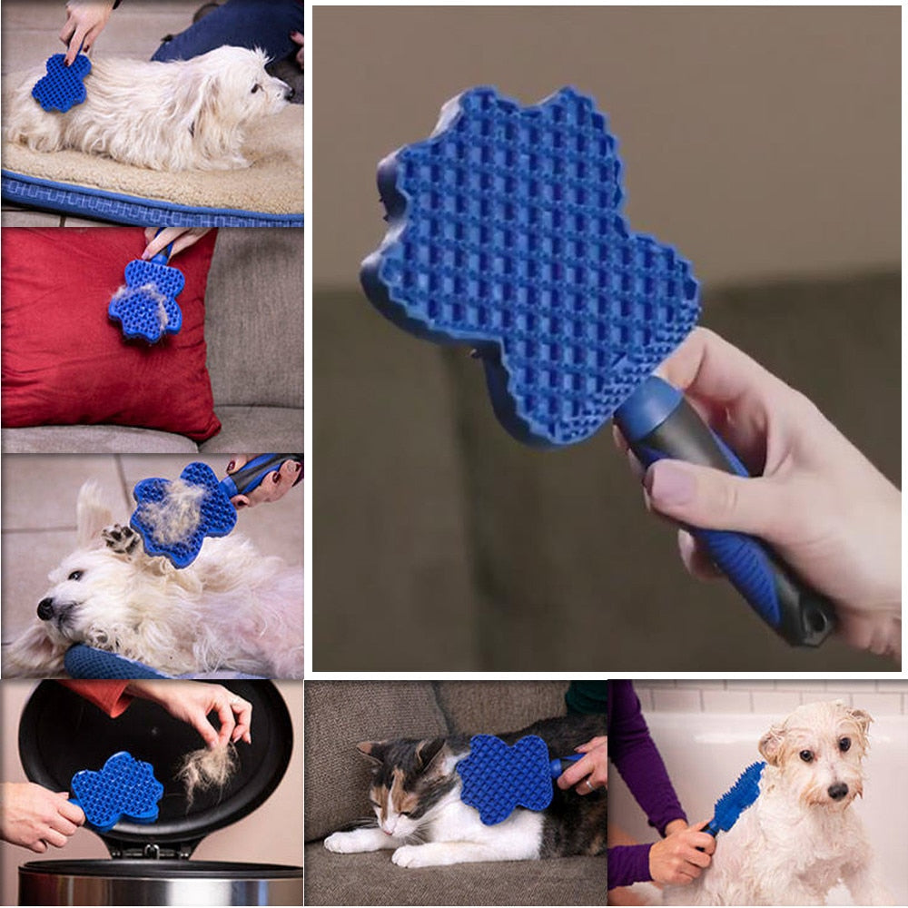 KFX-6506173 Pet Hair Remover Brush with Flexible Silicone Bristles for Gentle Grooming and Bathing