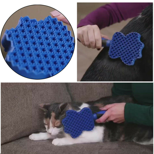 KFX-6506173 Pet Hair Remover Brush with Flexible Silicone Bristles for Gentle Grooming and Bathing