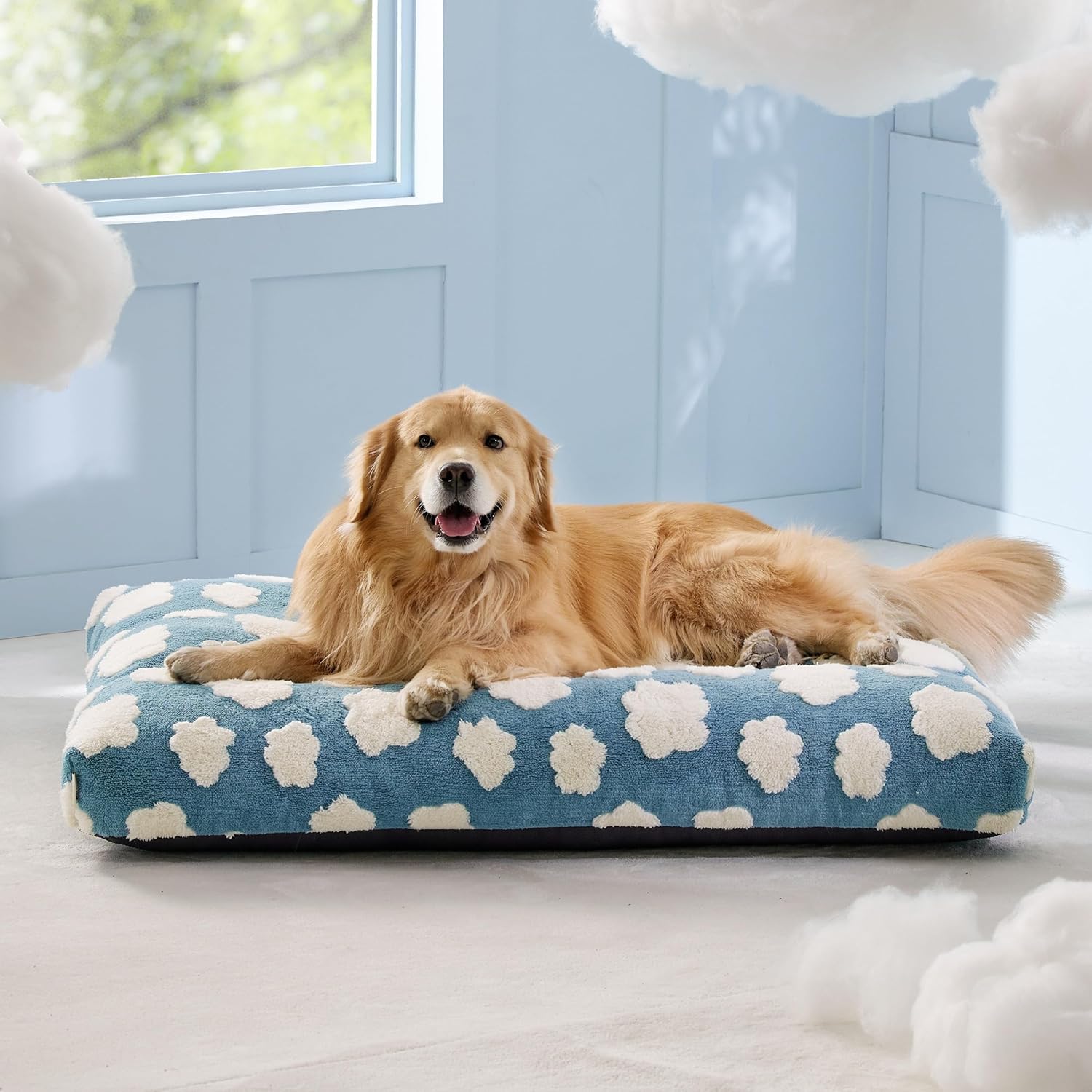 KFX-6507837 Large Thick Shredded Foam Dog Bed with Removable Cover - Cozy Plush Design with Anti-Slip Bottom