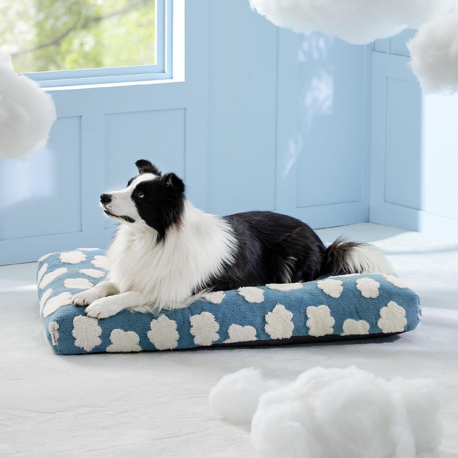 KFX-6507837 Large Thick Shredded Foam Dog Bed with Removable Cover - Cozy Plush Design with Anti-Slip Bottom