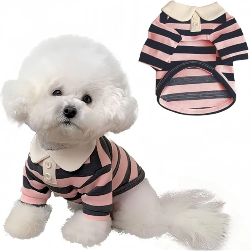 KFX-6509117 Puppy Polo Shirt for Small and Medium Dogs - Summer Striped Collared T-Shirt for Yorkies, Shih Tzus, and Dachshunds