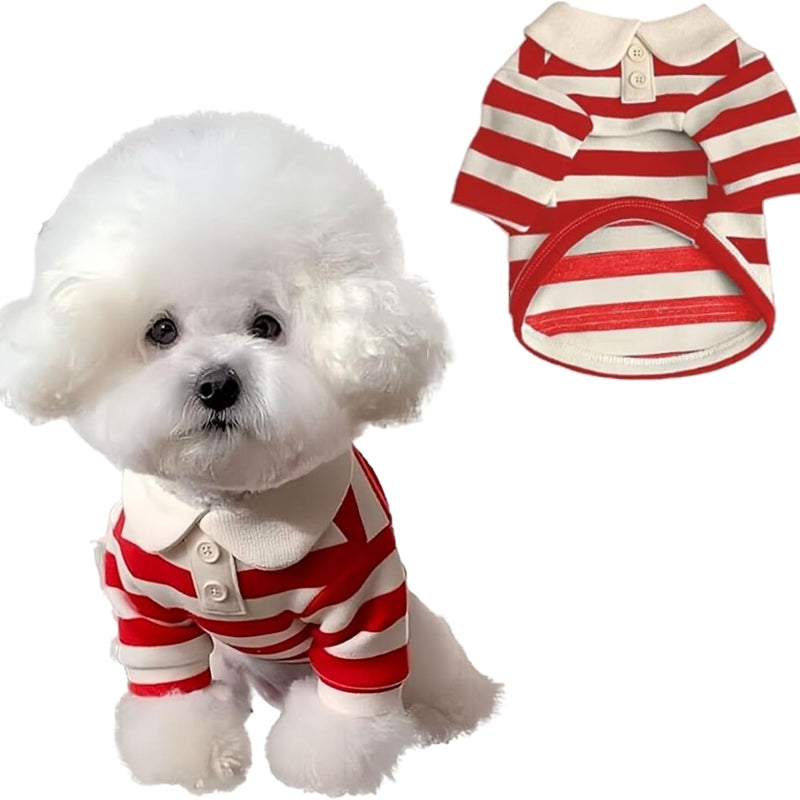 KFX-6509117 Puppy Polo Shirt for Small and Medium Dogs - Summer Striped Collared T-Shirt for Yorkies, Shih Tzus, and Dachshunds