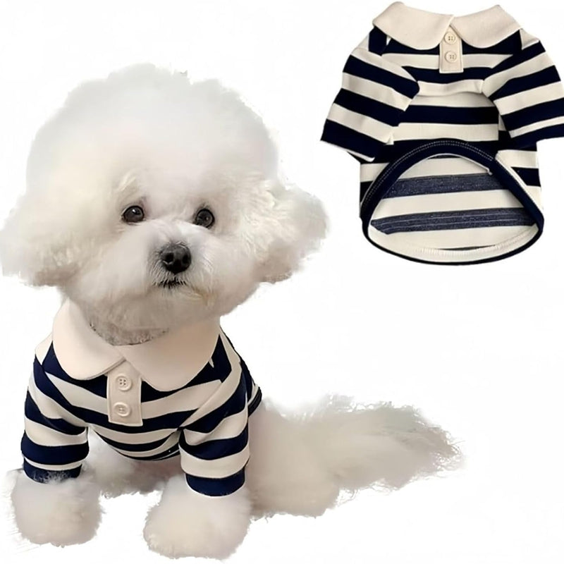 KFX-6509117 Puppy Polo Shirt for Small and Medium Dogs - Summer Striped Collared T-Shirt for Yorkies, Shih Tzus, and Dachshunds