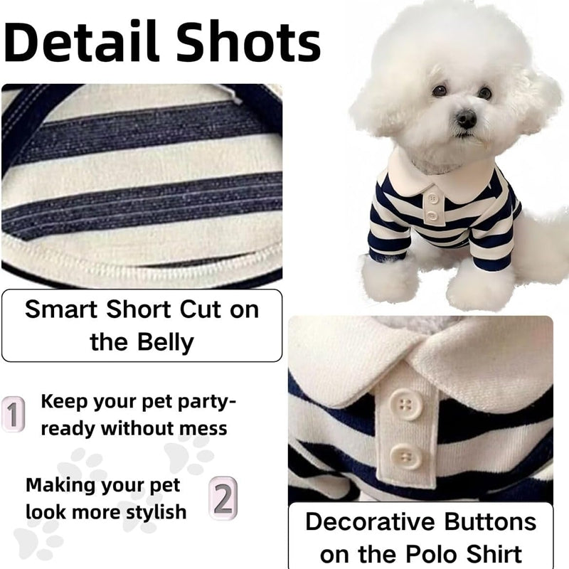 KFX-6509117 Puppy Polo Shirt for Small and Medium Dogs - Summer Striped Collared T-Shirt for Yorkies, Shih Tzus, and Dachshunds