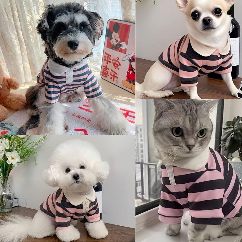 KFX-6509117 Puppy Polo Shirt for Small and Medium Dogs - Summer Striped Collared T-Shirt for Yorkies, Shih Tzus, and Dachshunds