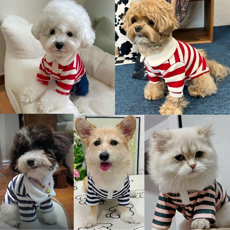 KFX-6509117 Puppy Polo Shirt for Small and Medium Dogs - Summer Striped Collared T-Shirt for Yorkies, Shih Tzus, and Dachshunds