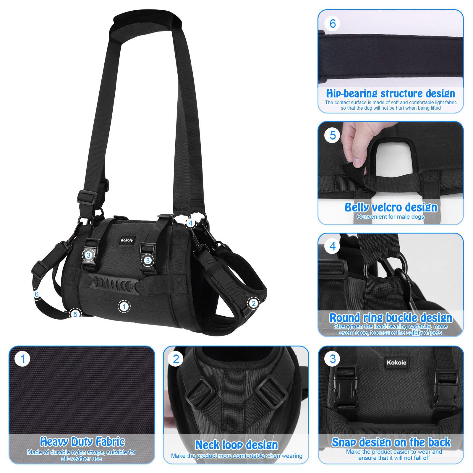 KFX-6509629 Outdoor Dog Harness with Leg Support and Oxford Fabric for Rehabilitation
