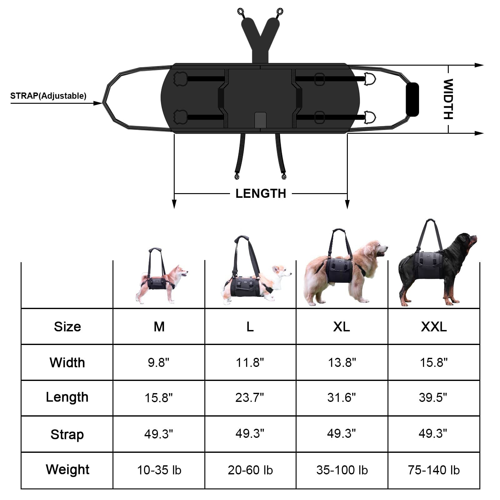 KFX-6509629 Outdoor Dog Harness with Leg Support and Oxford Fabric for Rehabilitation