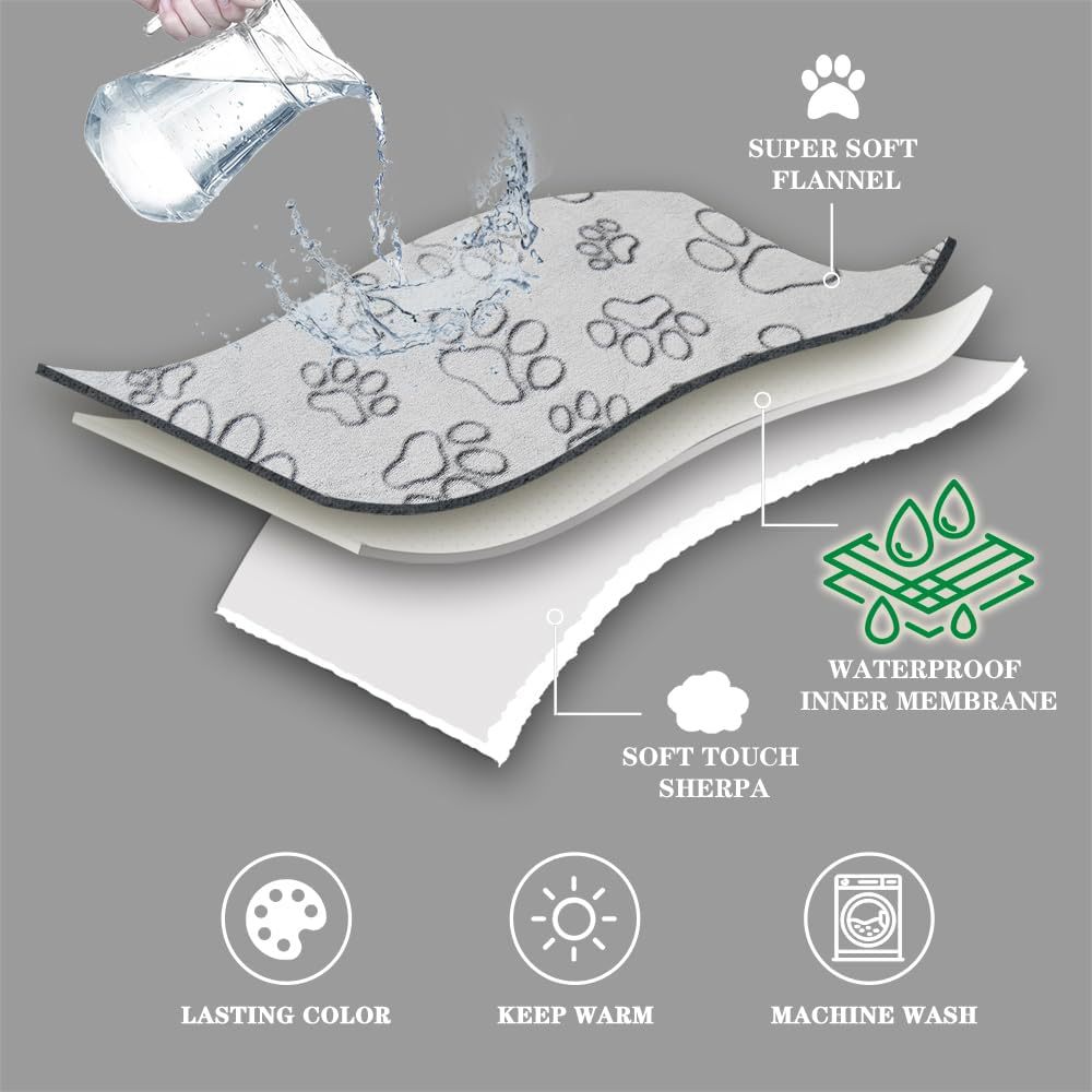 KFX-6510013 Waterproof Pet Blanket in Cut Flower Gray, Multiple Sizes for Dogs