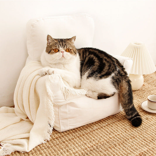 KFX-6510397 Nordic Design Pet Bed in Blue, Yellow, or Pink Plaid - Comfortable and Stylish Cat Sofa