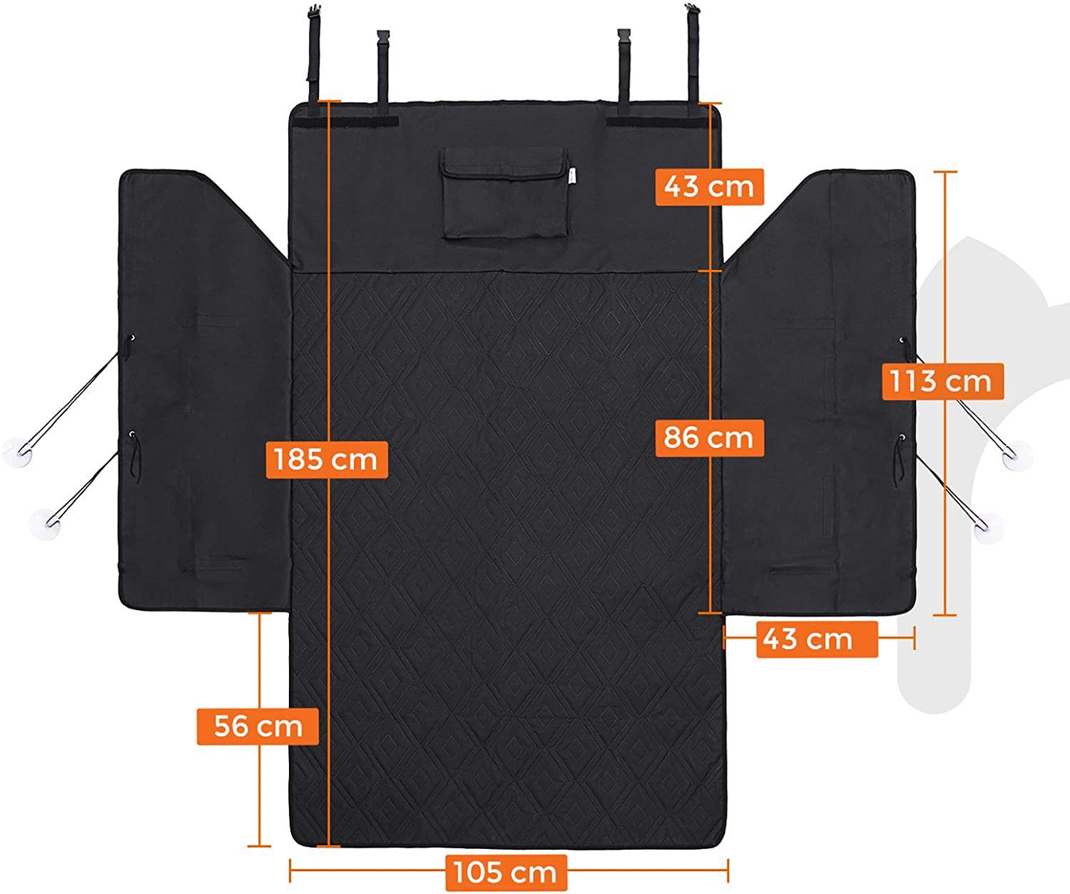 KFX-6512189 Eco-Friendly Oxford Cloth Car Trunk Pet Travel Mat 105x185cm for Dogs