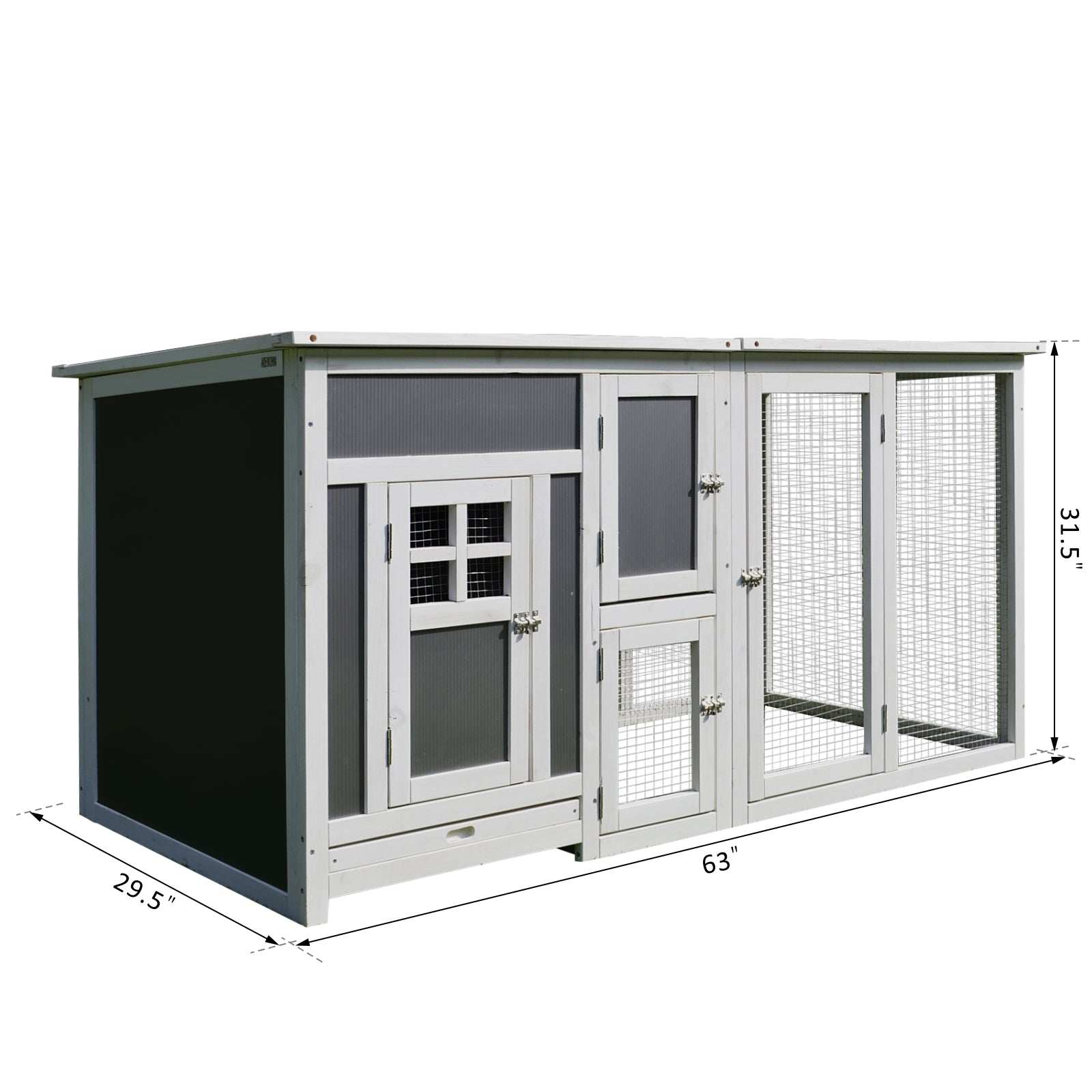 KFX-6513981 Outdoor Chicken Coop with Run and Nesting Box, Solid Fir Wood, Waterproof Roof, Suitable for 2-4 Chickens