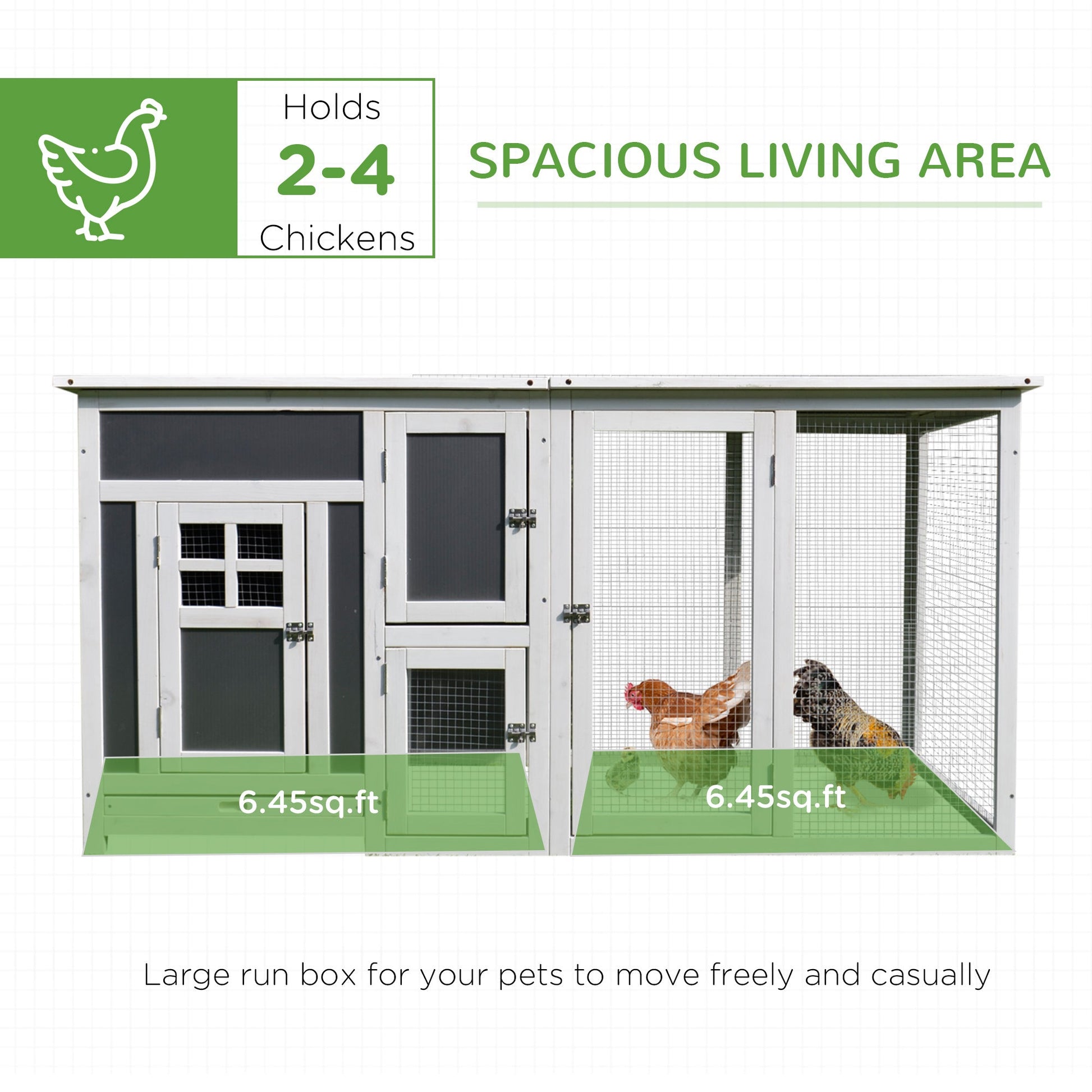KFX-6513981 Outdoor Chicken Coop with Run and Nesting Box, Solid Fir Wood, Waterproof Roof, Suitable for 2-4 Chickens