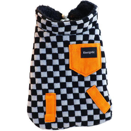 KFX-6515901 Thick Double-Sided Velvet Vest in Coffee White, Green, and Black Plaid for Pets