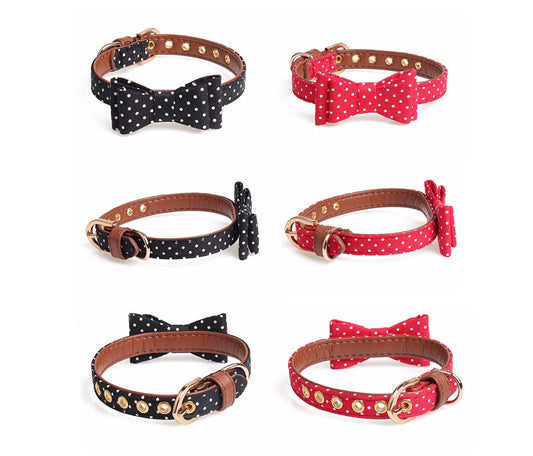 KFX-6518077 Polka Dot Bow Collar for Pets - Adjustable Sizes S, M, L for All Seasons