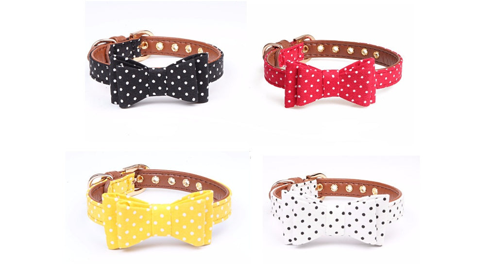 KFX-6518077 Polka Dot Bow Collar for Pets - Adjustable Sizes S, M, L for All Seasons
