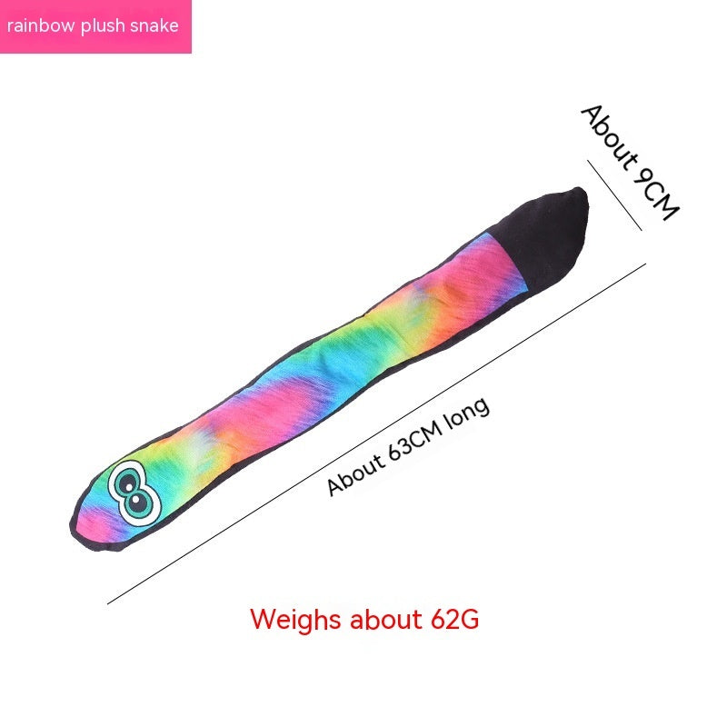 KFX-6520893 Rainbow Plush Long Eye Snake Pet Toy with Pull-Resistant Chew Feature