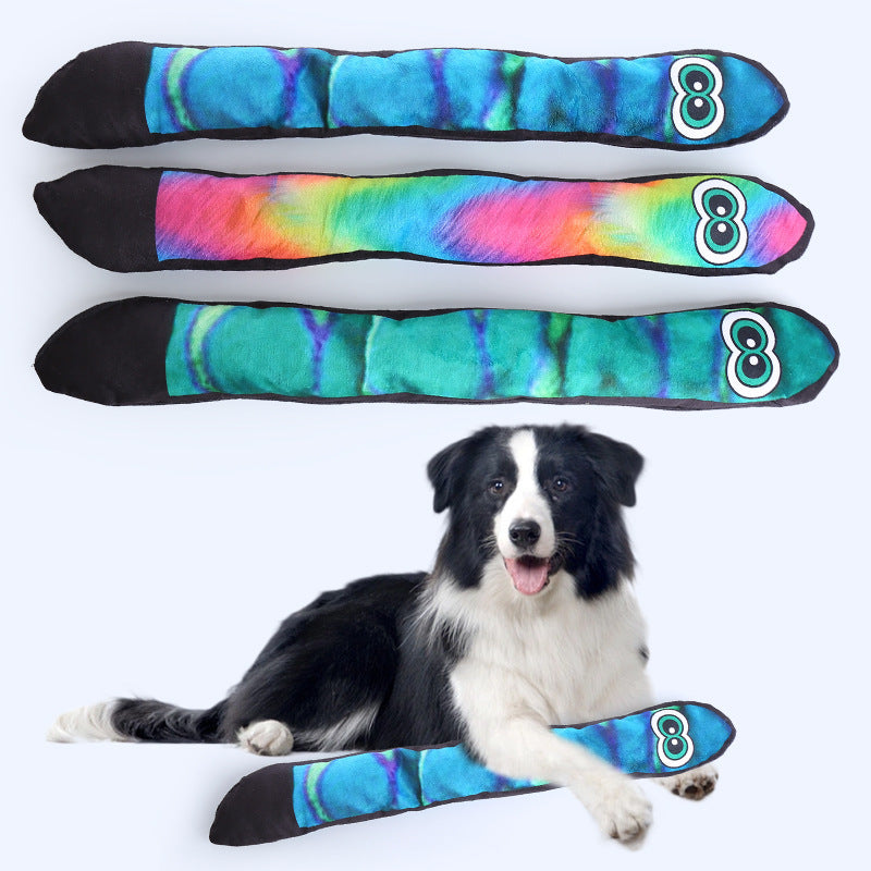 KFX-6520893 Rainbow Plush Long Eye Snake Pet Toy with Pull-Resistant Chew Feature