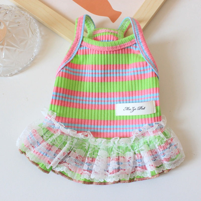 KFX-6523453 Lace Decorative Stripes Princess Dress for Dogs and Cats in Pink, Blue, and Emerald Green