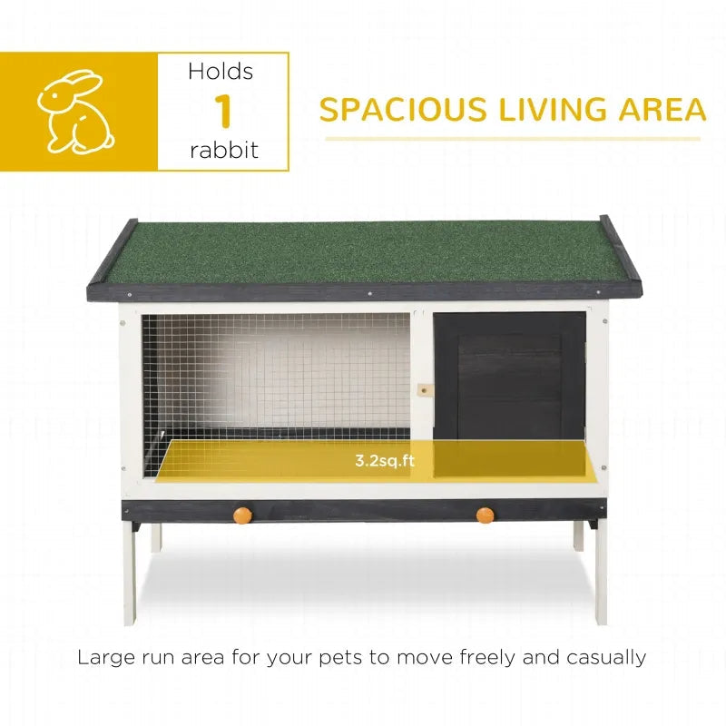 KFX-6525501 Outdoor Wooden Rabbit Hutch with Slide-out Tray and Openable Roof for Small Pets