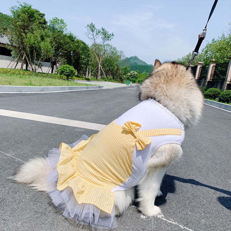 KFX-6526013 Princess Dog Skirt Costume for Large Breeds - Cotton in Yellow and Red Plaid
