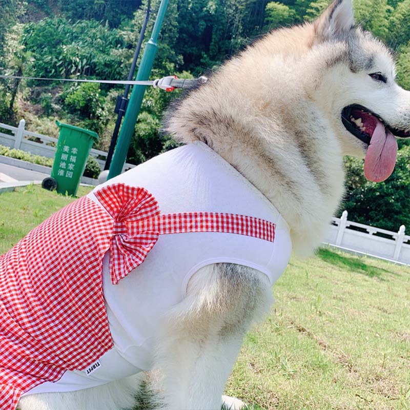 KFX-6526013 Princess Dog Skirt Costume for Large Breeds - Cotton in Yellow and Red Plaid