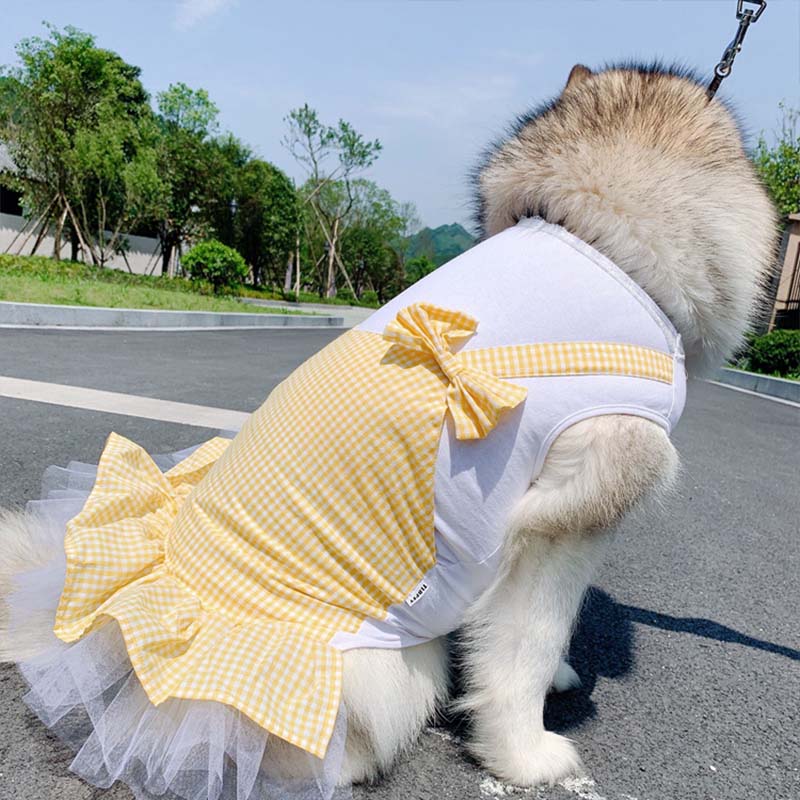 KFX-6526013 Princess Dog Skirt Costume for Large Breeds - Cotton in Yellow and Red Plaid