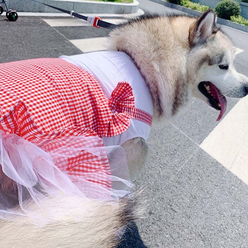 KFX-6526013 Princess Dog Skirt Costume for Large Breeds - Cotton in Yellow and Red Plaid