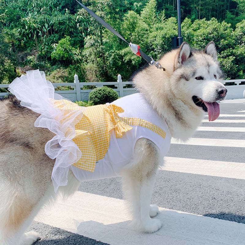 KFX-6526013 Princess Dog Skirt Costume for Large Breeds - Cotton in Yellow and Red Plaid