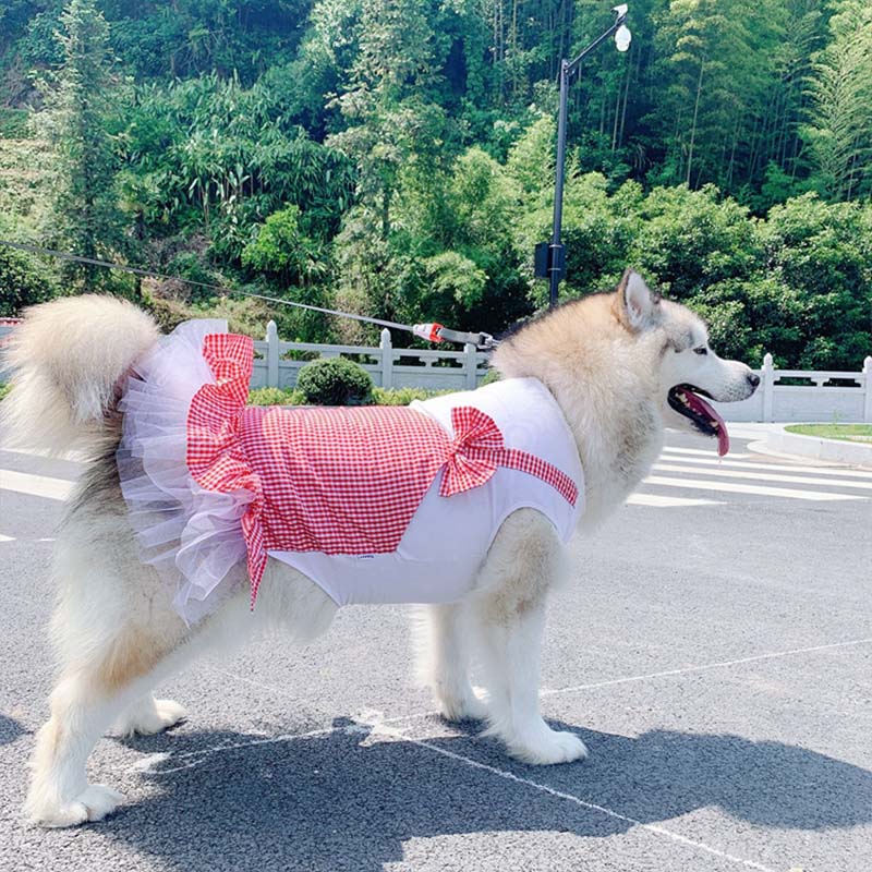 KFX-6526013 Princess Dog Skirt Costume for Large Breeds - Cotton in Yellow and Red Plaid