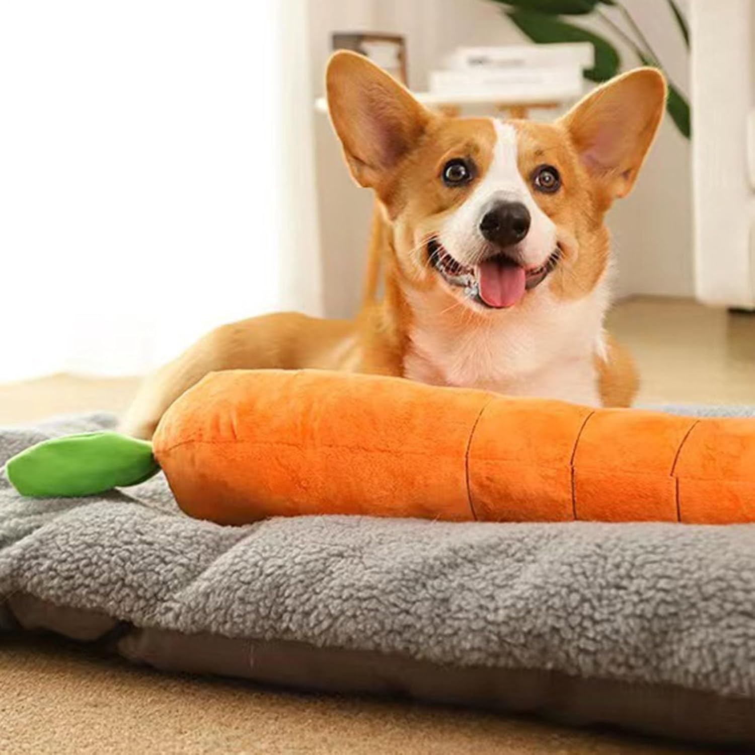 KFX-6529085 Soft Squeaky Carrot-Shaped Plush Toy for Dogs - Bite-Resistant & Comfortable