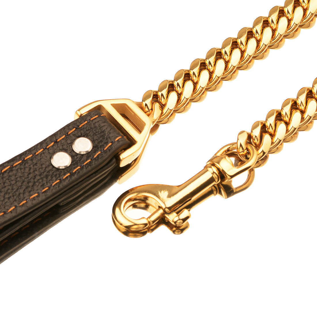 KFX-6531389 Stainless Steel Dog Leash with Leather Collar for Large and Small Breeds 14mm Width